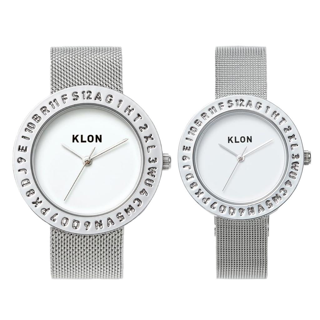 KLON Pair Watch Silver Popular Brand Waterproof Unisex Clone KLON ENGRAVE TIME X Men's Women's -SILVER MESH-(33mm 40mm)
