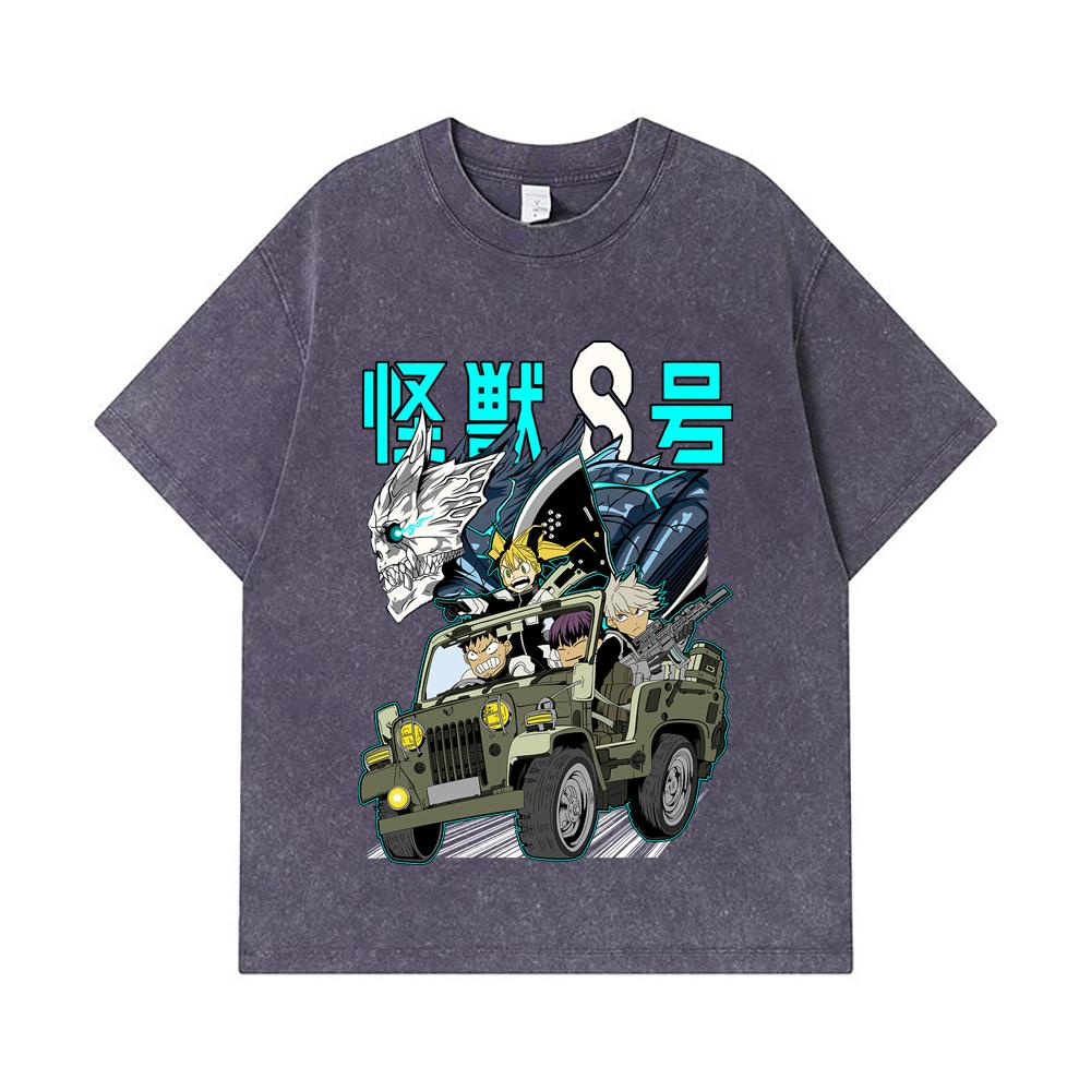 275 GSM Washed T-shirts 100% Cotton Kaiju No 8 V18 Print Unisex Heavy Cotton T Shirt