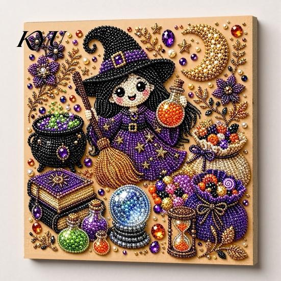 Faux Pearl Painting Kit Halloween Kit, DIY Witchcraft Art 3D Artistic Bead Mosaic Wall Craft for Adults Beginners, Handmade Holiday Decor Creative