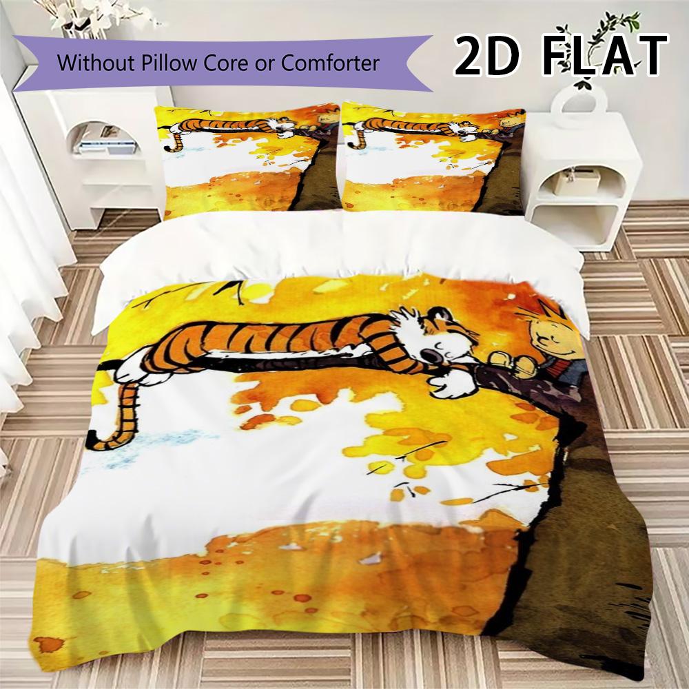 Calvin and Hobbes Pattern Bedding uilt Set uilt Cover Pillowcase Home Decoration Birthday Gift (1 * duvet cover + 2 * pillowcase  without core)