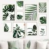 Scandinavian Tropical Plants Green Leaves Monstera Palm Poster Pictures Decorative Paintings Canvas Wall Art Modern Home Decor