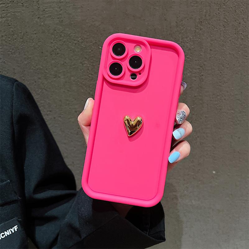 3D Золотое Сердце Силиконовый Мягкий Чехол Для Телефона Для iPhone 15 14 13 12 11 16 17 Pro Max XS XR 7 8 Plus SE Ударопрочный Конфетный Матовый Чехол