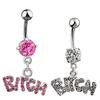 Bitch Letters Rhinestone Crystal Belly Button Navel Ring Barbell Surgical Steel