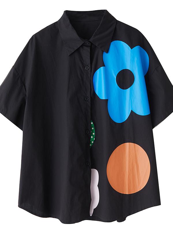 DIMANAF Plus Size New Summer Style Blouse Vintage Design Short Sleeve Print Casual Shirt Women Loose Shirt Print Shirt