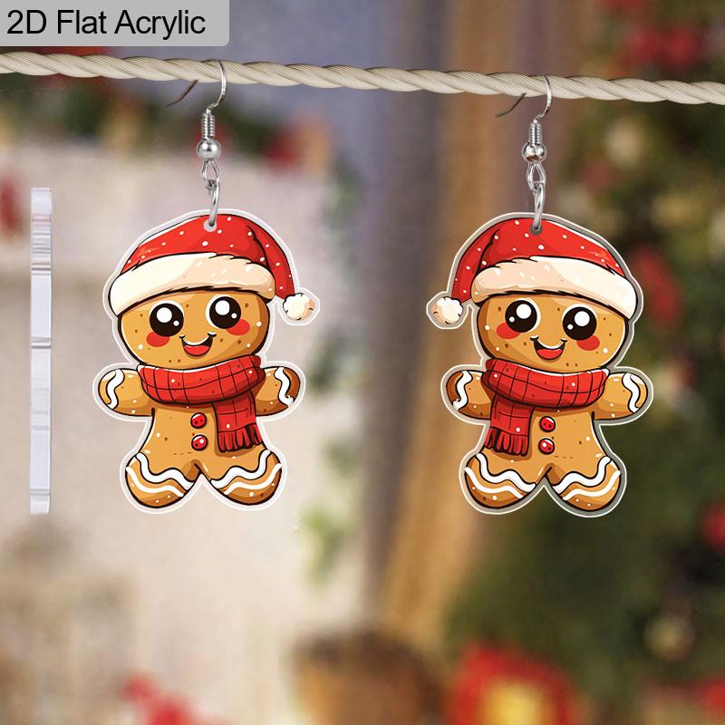 2D Плоские Акриловые Милые Рождественские Серьги-подвески в виде Пряничного человечка с крючком Ювелирные изделия Подарки для женщин Украшения для праздничной вечеринки Шармы
