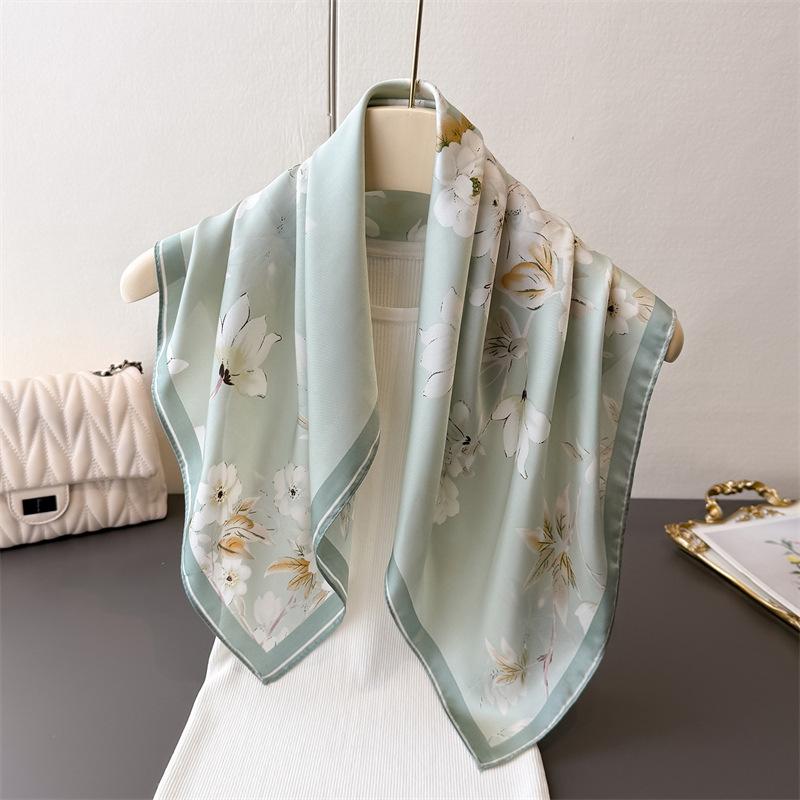 70*70cm Women's Imitation Silk Square Scarf Soft Satin Print Wrap Foulard Neckerchief Bandannas Hair Skinny Tie Hijab Shawls