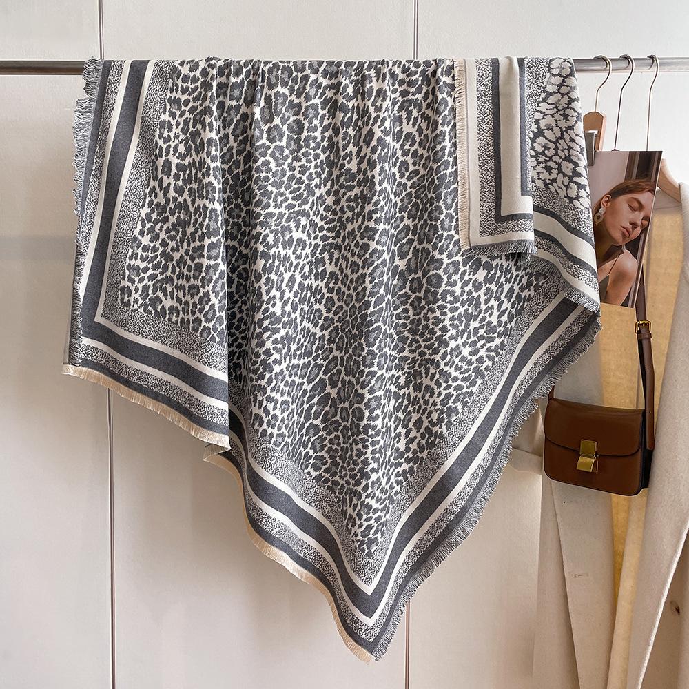Leopard Print Large Square Scarf Korean Version Versatile Warm Cashmere Scarf Women'S Thickened Women'S Scarf Cape Shawl