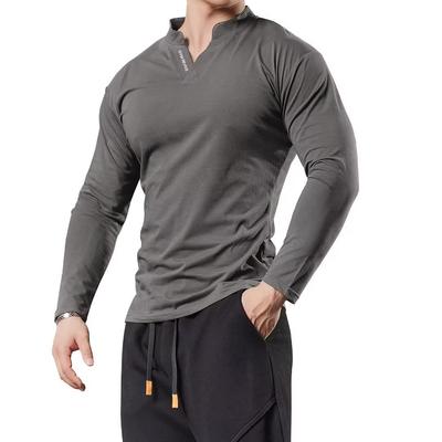 KULIXI Спортивная облегающая длинная футболка-henley с длинным рукавом, размер M, мужская, с V-образным вырезом, приталенная, рукав, футболка, одежда, спорт, повседневная, худи, толстовка,
