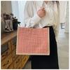 Льняная клетчатая сумка, большая вместительная клетчатая сумка для покупок, простая модная женская сумка через плечо