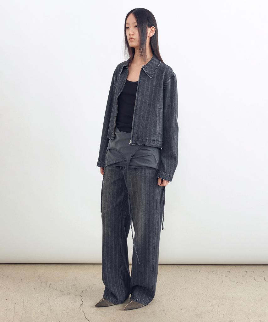 INSILENCE WOMEN Surface Slub Straight Denim Dark Grey