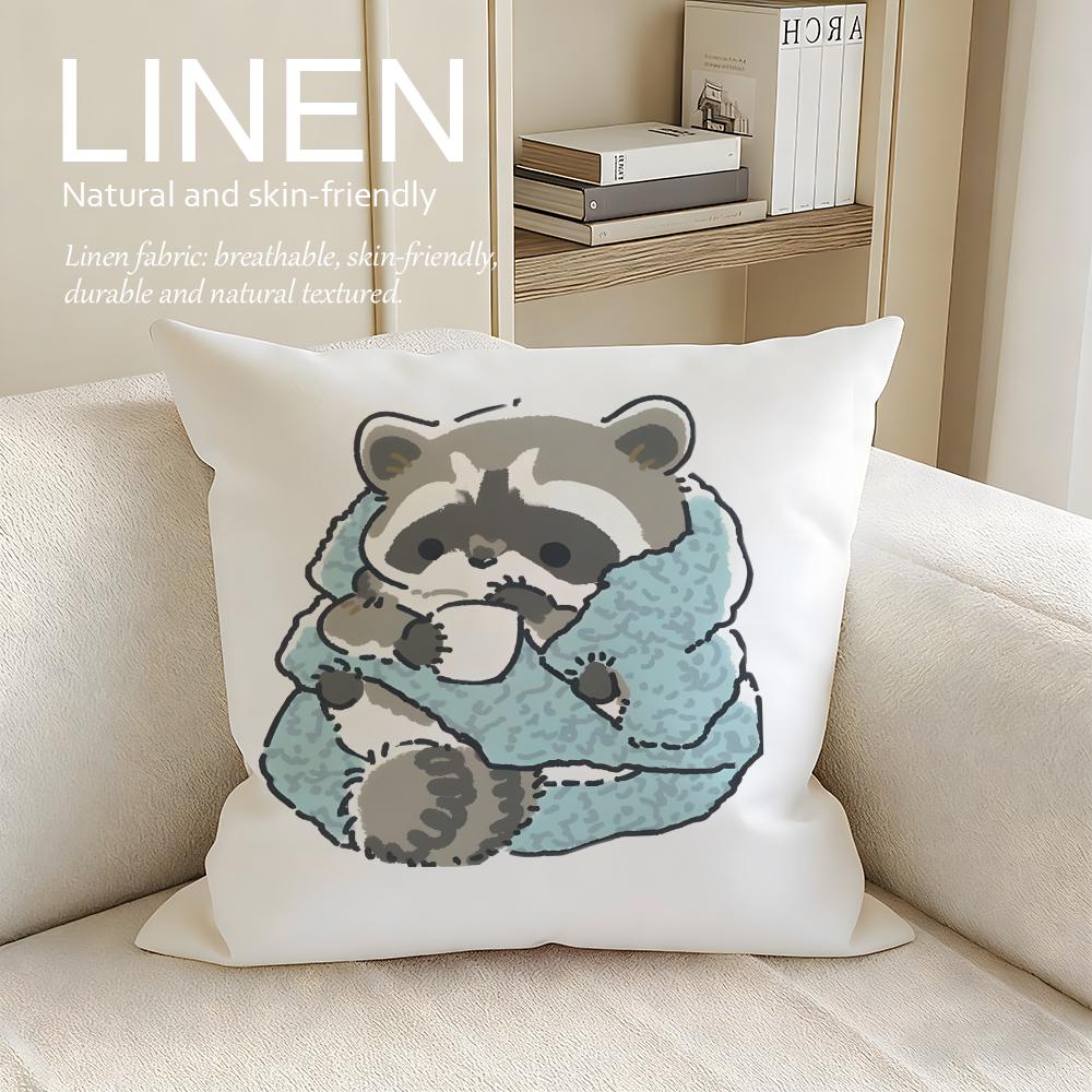 Cute Little Raccoon Cushion Cover Pillowcase Set Pcs x x Breathable Washable Sofa Cushion Cover