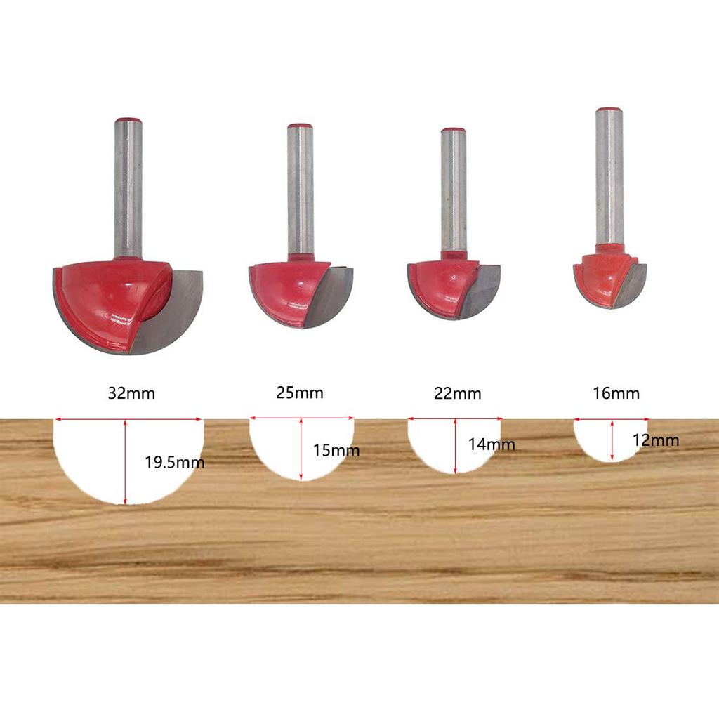 SeonFook Набор 6-миллиметровых твердосплавных фрез с круглым носом для электрического фрезера для деревообработки, 4 штуки, U-образные фрезы, хвостовик 6,35 мм, кромочные фрезы,
