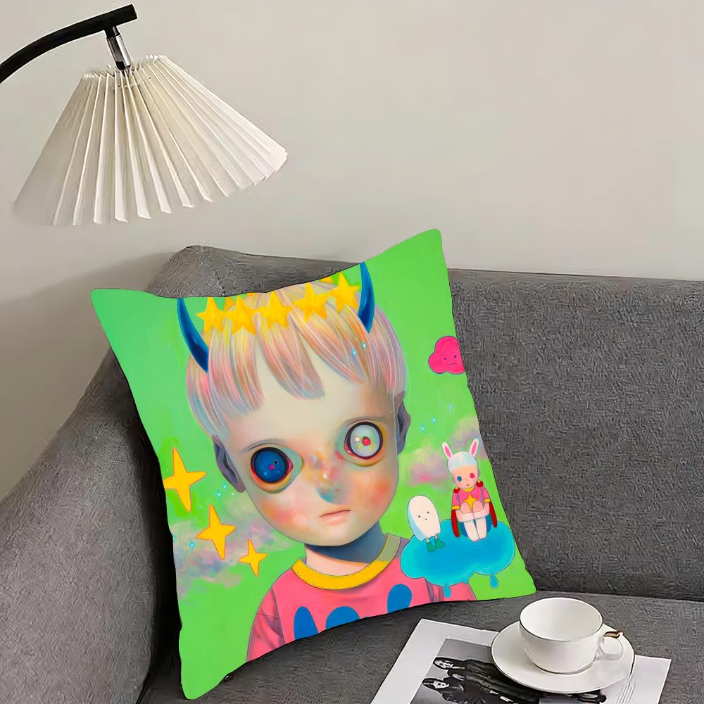 H-Hikari Shimoda IllustrationS Cushion Cover Reversible Plush Pillow Cover – For car, sofa, bedroom, perfect as a gift.