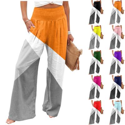Женские летние свободные брюки из хлопка и льна с эластичным поясом в клетку