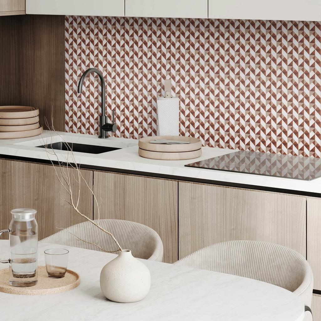 Set of vinyl tiles with a geometric triangle pattern for the kitchen and living room, 20x20x20 cm