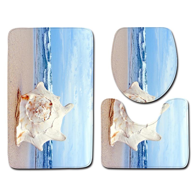 Beach Bathroom Toilet Three-Piece Floor Mat Doormat Bathroom Carpet