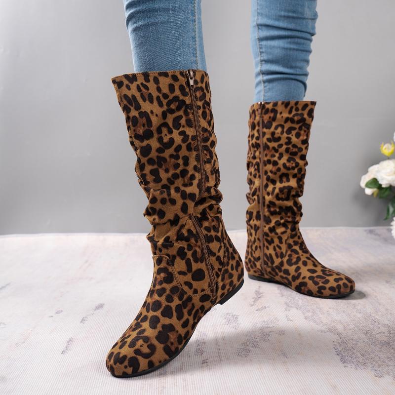 Mid-calf Women's Boots Winter New Platform Flat Shoes for Women Fashion Side Zipper Female Vintage Casual Ladies Riding Boot