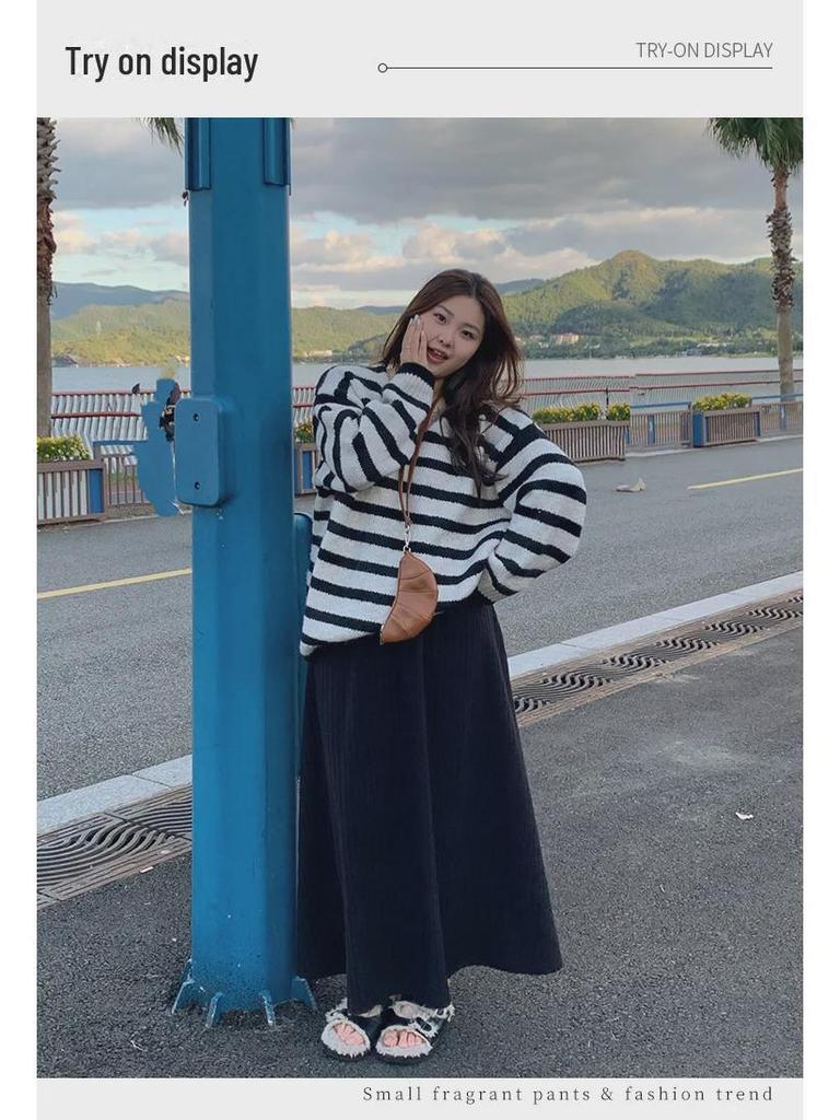 Женская длинная юбка в Корейском стиле с большой складкой и высокой талией - Осень/Зима, облегающий и свободный крой