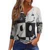 Women's Fashion Button-Up V-Neck Three-Quarter Sleeve Halloween Print Top