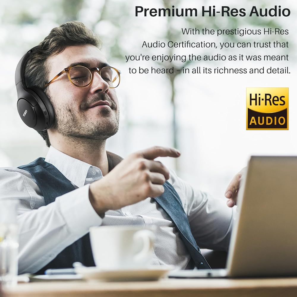 TOZO HT2 Wireless Headphones: Hi-Res Audio (Wired Hi-Res), 40mm Dynamic Drivers, Closed-Back, Foldable, Lightweight, Bluetooth 5.3, Wireless, Type-C &