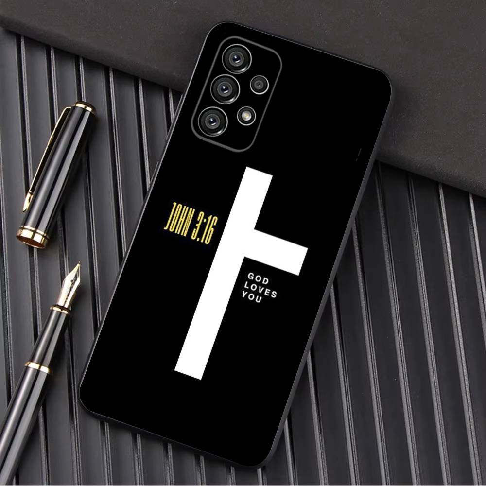 Стих из Христианской Библии Чехол для телефона Иисус для Samsung Galaxy A13,A21s,A22,A31,A32,A52,A53,A71,A80,A91 Мягкий черный корпус