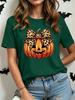 Women's Fashionable Casual Short-Sleeve Halloween T-Shirt with Spooky Skull Print and Round Neckline Perfect for Holiday Parties