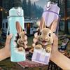 1PC Fluffy Bunny Rabbit Portrait Print 750ml Color Plastic Sports Water Bottle Leakproof Flip Straw Lid Suitable for Sports Office Home Use