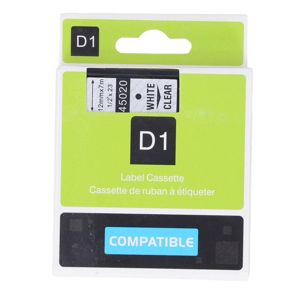 Label Maker Tape 12mm 23ft Long Waterproof Oil Resistant Even Ink Long Lasting Labeler Tape for