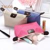Striped Cosmetic Bag Waterproof Foldable Large Capacity Zipper Closure Dumpling Shape Portable Makeup Organizer for Travel Home Storage