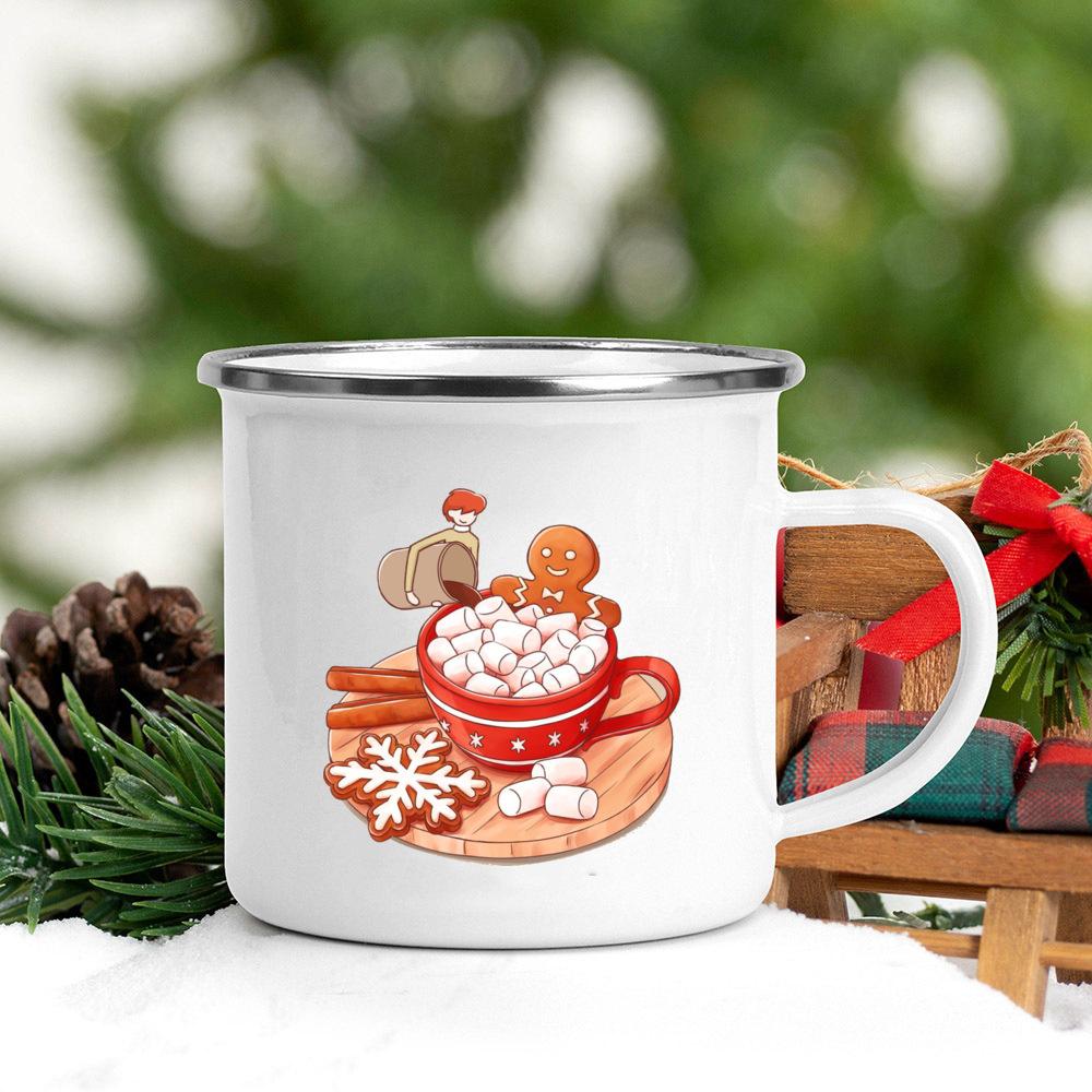 Sweet Christmas Cookies Latte Printing Coffee Cups Enamel Hot Cocoa Chocolate Cup Juice Milk Mugs Party Decorations Holiday Gift