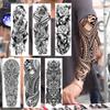 New 1 PC 480*170MM Super Large Compass Wolf Head Eye Fake Lion God Feather  Temporary Tattoo Sleeves For Men Women Tattoo Full Arm Tattoo Sticker