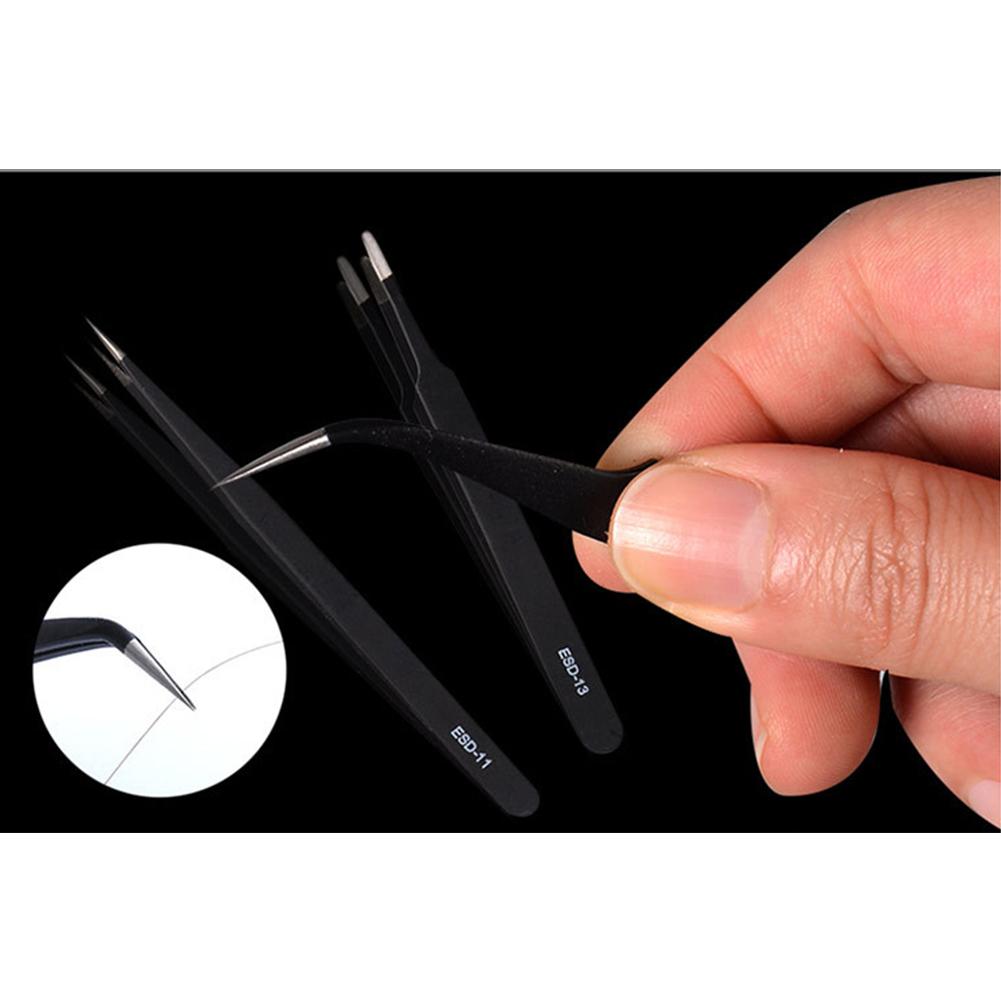 Safe Stainless Steel Anti-static ESD Tweezers Industrial Precision Pointed Elbow Curved Straight Tweezers