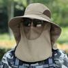 Big Wide Brim Visor Hat Men Women Sunshade Fishing Sun Cap with Sunscreen Face Mask for Outdoor Work Jungle Safari  Neck Protect