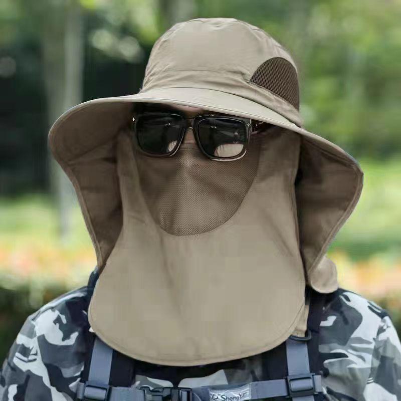 Big Wide Brim Visor Hat Men Women Sunshade Fishing Sun Cap with Sunscreen Face Mask for Outdoor Work Jungle Safari Neck Protect