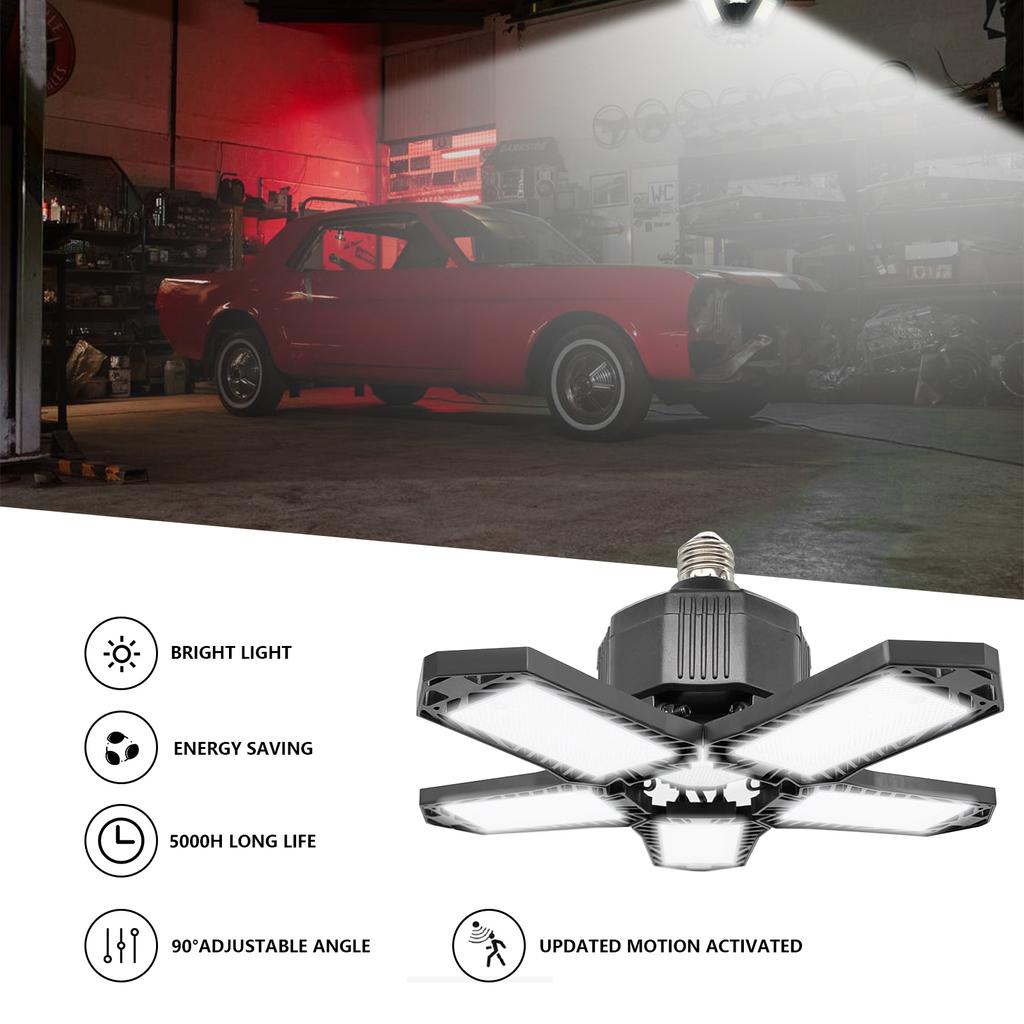 15000LM Bright LED Garage Light, 6 Glow Panels Garage Ceiling Light, Deformable LED Light for