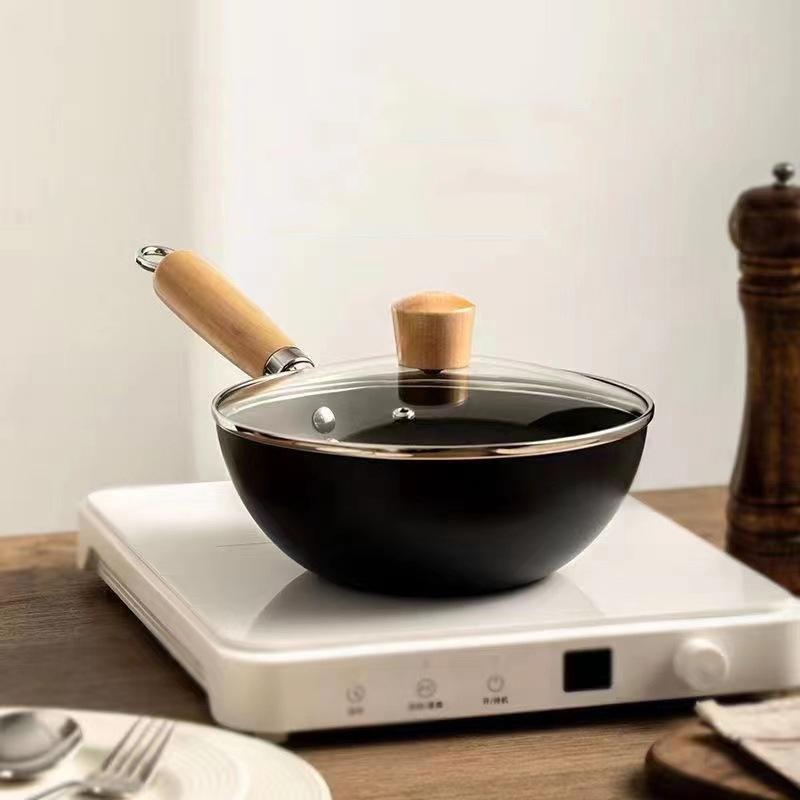 Кухонный чугунный горшок Сковорода Вок Сковорода Без покрытия Газовая плита Индукционная плита Универсальный Антипригарный Чугунный Вок Кастрюля Набор посуды