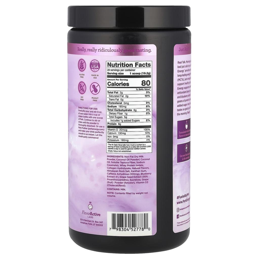 Perk Energy, ягоды и сливки, 13,55 унций (384 г)