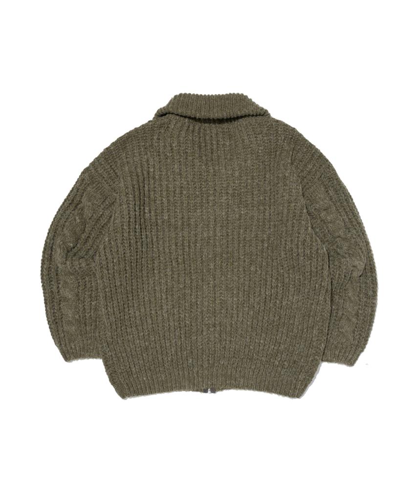 OTHERFITS Вязаный кардиган на молнии с высоким воротником (хаки)