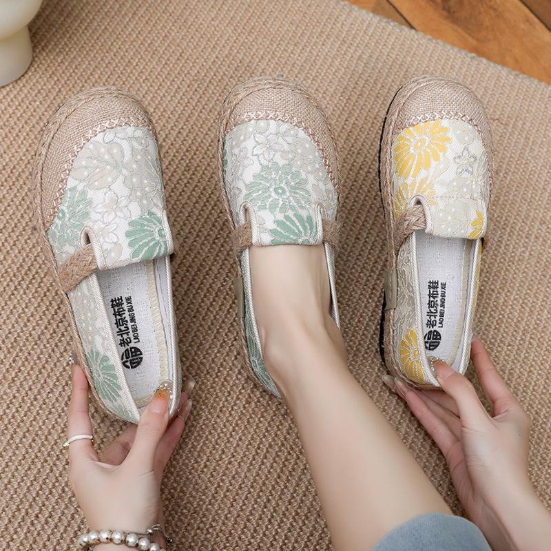 Женские повседневные холщовые мокасины без застежек, легкие дорожные прогулочные эспадрильи, туфли на плоской подошве с вышивкой, рабочие туфли для женщин, балетки на платформе
