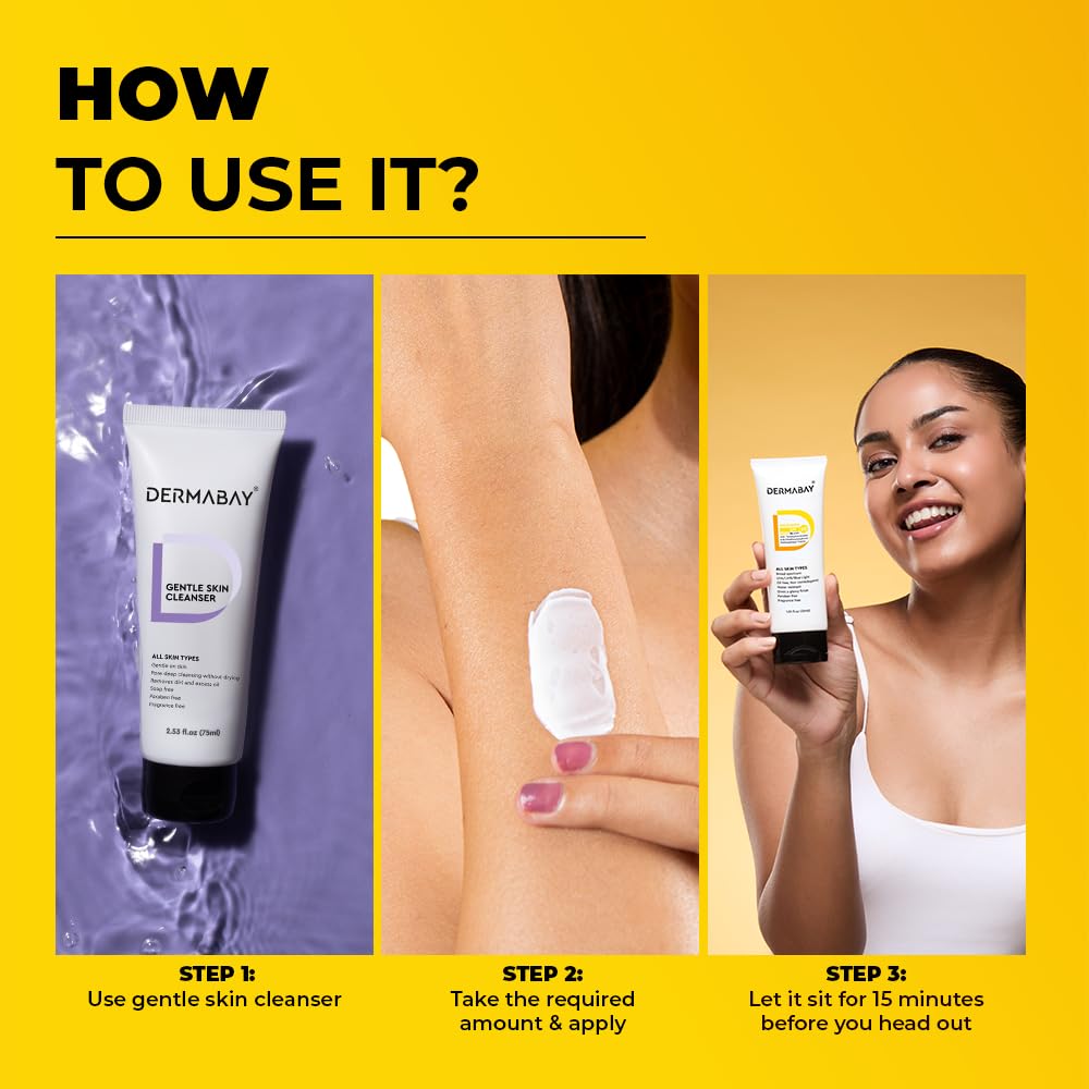 Солнцезащитный крем Dermabay SPF 50 PA++++, Легкий, Без белых следов, Широкий спектр действия и Защита от синего света для жирной, сухой, склонной к акне кожи, Некомедогенный - 75 мл