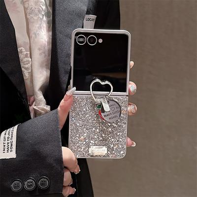Модный серебристый блестящий чехол для телефона Samsung Galaxy Z Flip 7 5 4 3 Чехол с кольцом-подставкой в виде сердца Милые чехлы Flip6 Flip7 Flip5 Capa