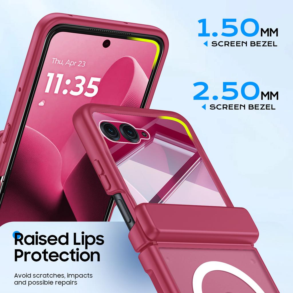 Для Motorola Razr Ultra 2025 / Razr Ultra 2026 Магнитная зарядка, Тонкий дизайн, Защита экрана, Защита шарнира, Матовый ударопрочный чехол для телефона - Розовый