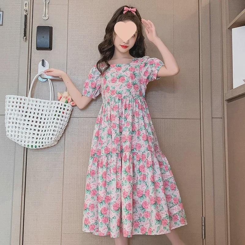 2024 Модное летнее платье принцессы с цветочным принтом для девочек