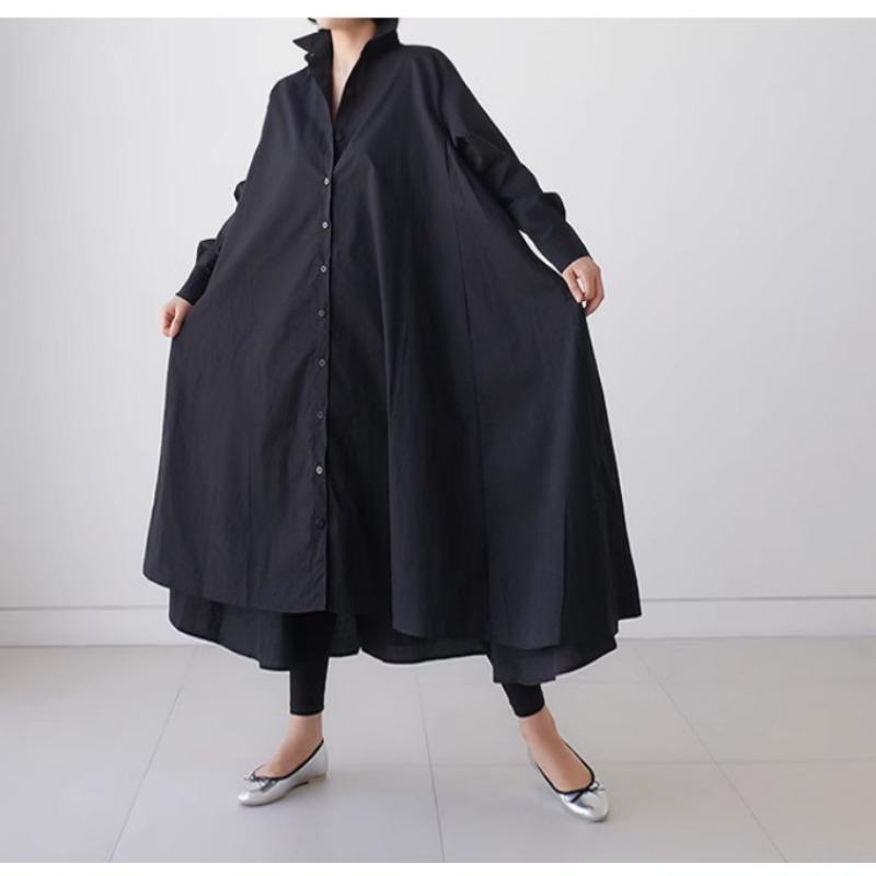 Осенняя новая рубашка с длинными рукавами для женщин выше колена в корейском стиле, свободная рубашка большого размера, нестандартная, большого размера
