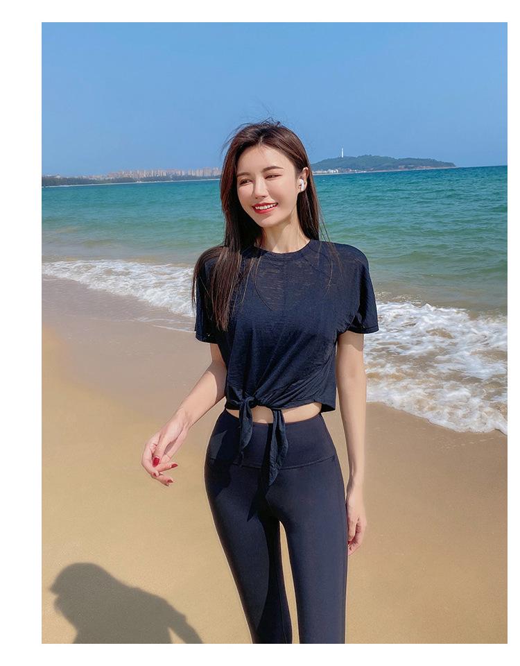 Women's Quick-Dry Tie-Up Yoga T-Shirt - Breathable, Loose Fit, Slimming & Short Sleeve