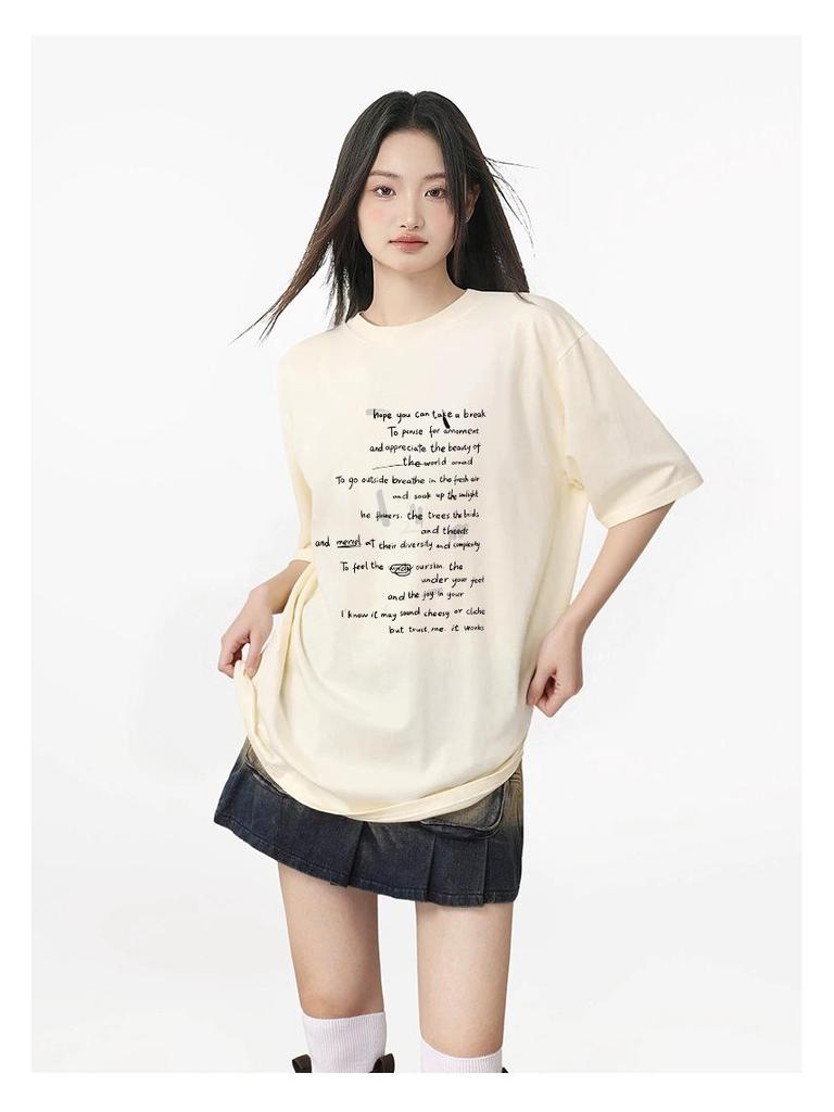 Women's Korean Style Cotton Letter Print Short Sleeve Loose T-shirt - Summer Student Fashion Top