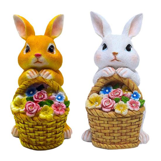 Садовая статуэтка кролика на солнечной батарее Yousheng с 5 светодиодными лампами, цветочная корзина, уличная резиновая фигурка кролика, украшение для патио, двора, лужайки, пасхальное украшение