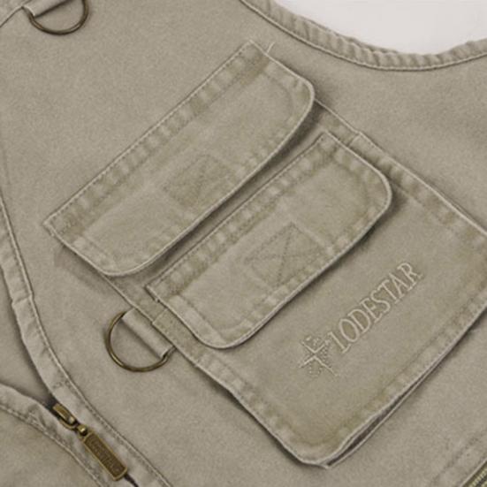 Men Waistcoat Solid Color V Neck Sleeveless Multi Pockets Outdoor Vest Fishing Coat