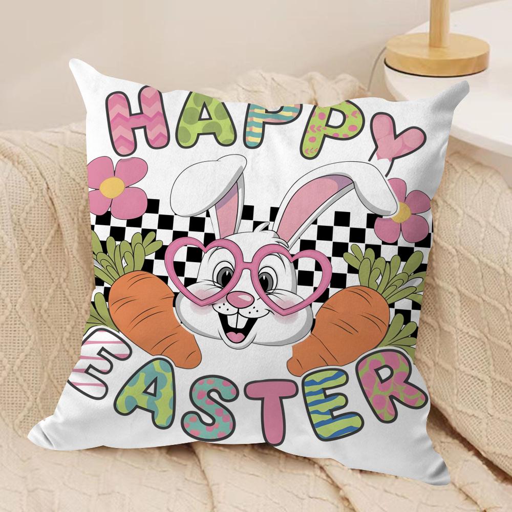 Easter cartoon eggs Cushion Cover Silky Short Plush Invisible Zipper Dustproof Sofa Pillow Case for Home Decor