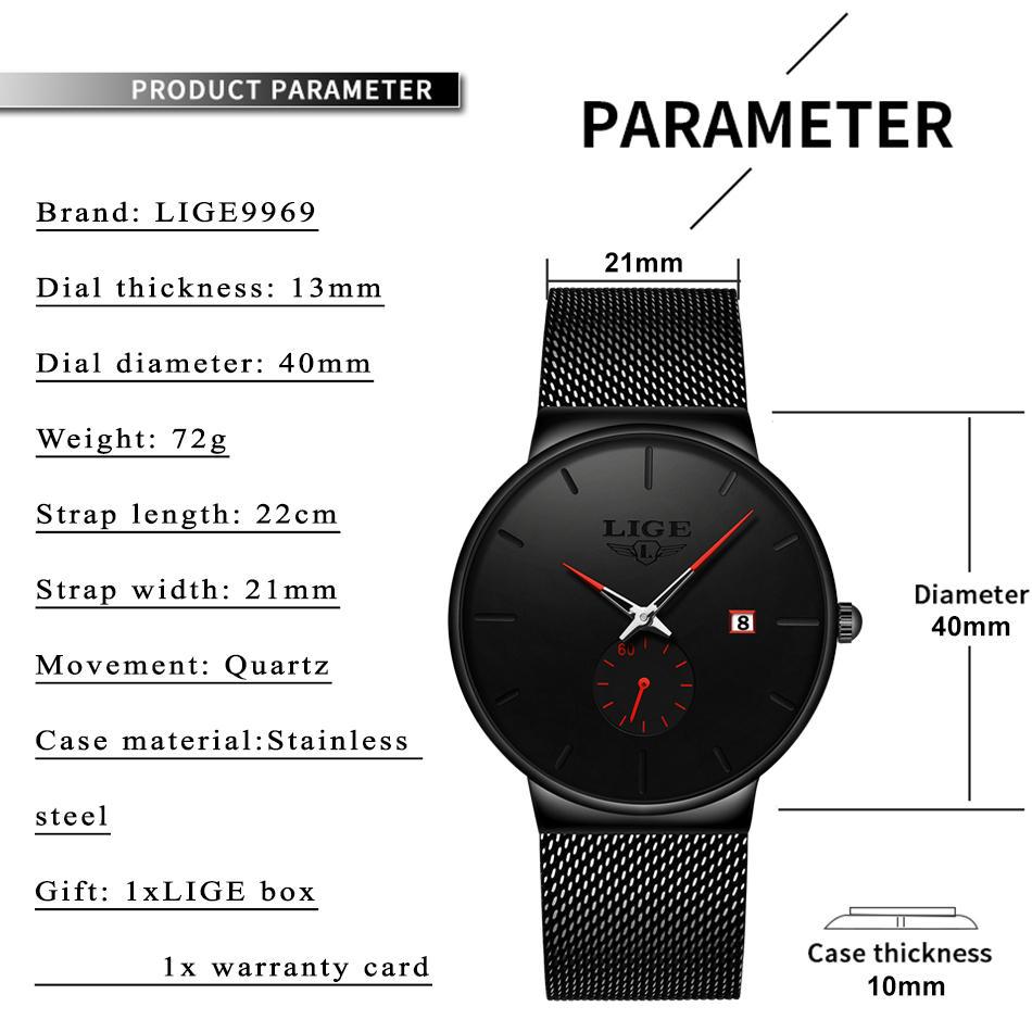 LIGE Watches Casual Waterproof Quartz Clock Mens Watches Top Brand Luxury Ultra-Thin Sports Watch